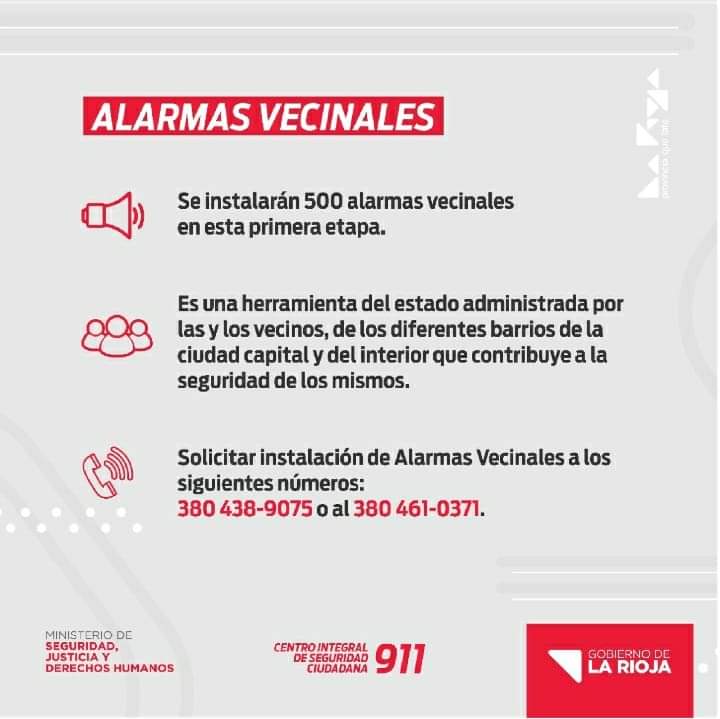 LR_DDHH1's tweet photo. 🚨Alarmas Vecinales🚨

Para solicitar la  instalación comunicarse  a los siguientes números
📲3804-389075 / 3804-610371

#PlanIntegralDeSeguridad
#RiojaSegura
#larioja https://t.co/kTmFFRxs4K