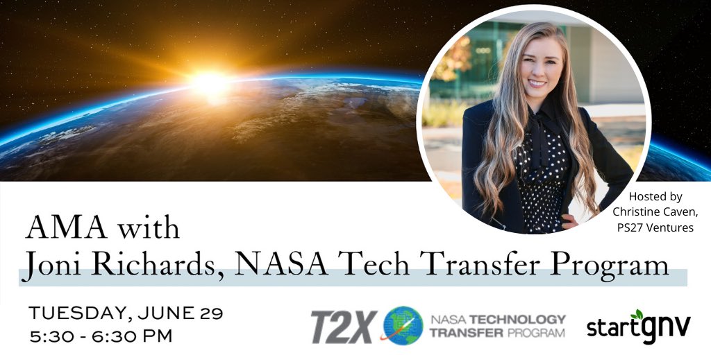 ChristineCaven's tweet photo. Join me tomorrow evening, June 29th, at 5:30 PM for @startGNV's Ask Me Anything event with #NASA! 

🚀 Hear from Joni Richards, PMP, and learn how #FloridaStartups can leverage #NASA technology. @NASAsolutions Reserve your space here - https://t.co/cQSvdQaqJD https://t.co/CeNY7FbQ2M
