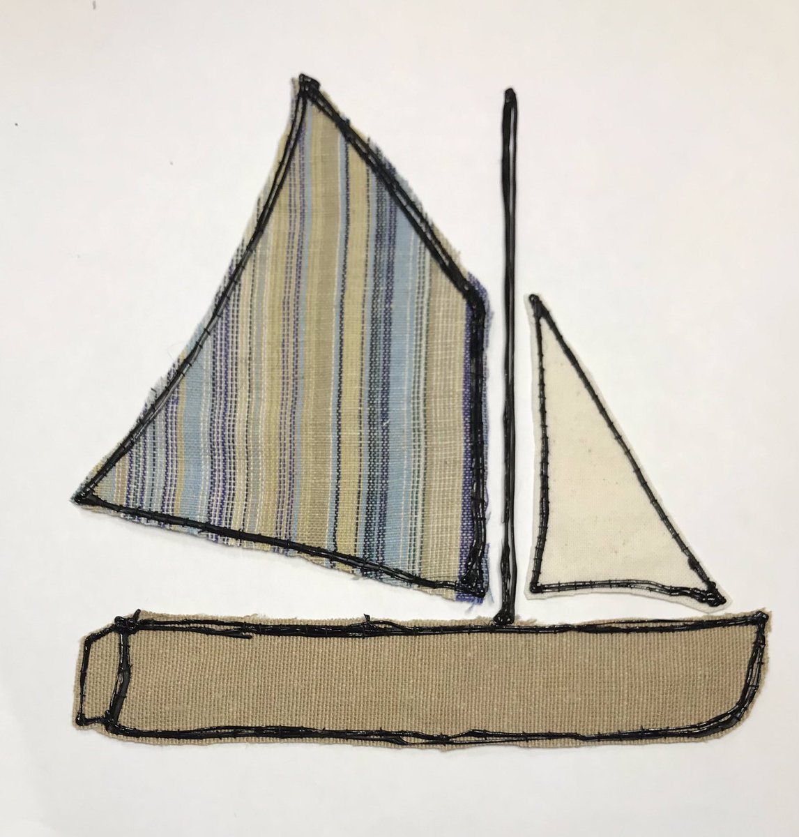 CarolineHack's tweet photo. Spent most of today playing with boat/sail shapes using my #3dPlastic pen and sewing fabric on or around the pieces.
Not sure where it’s going, but I find the hands-on making helps ideas develop.
#WorkInProgress #IAmSewing #HandEmbroidery https://t.co/OmkZpChPM1
