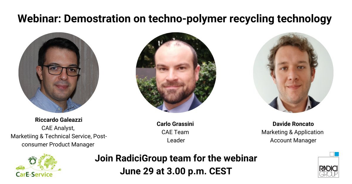 Tomorrow at 15 CET is the demonstration event on #technopolymers by <a href="/RadiciGroup/">RadiciGroup</a> and <a href="/IMA_Dresden/">Applus+ IMA Dresden</a> .
To join the conference please follow the link
🔗 bit.ly/2SJg6ng 
#recycling 
#ElectricVehicles 
#CircularEconomy