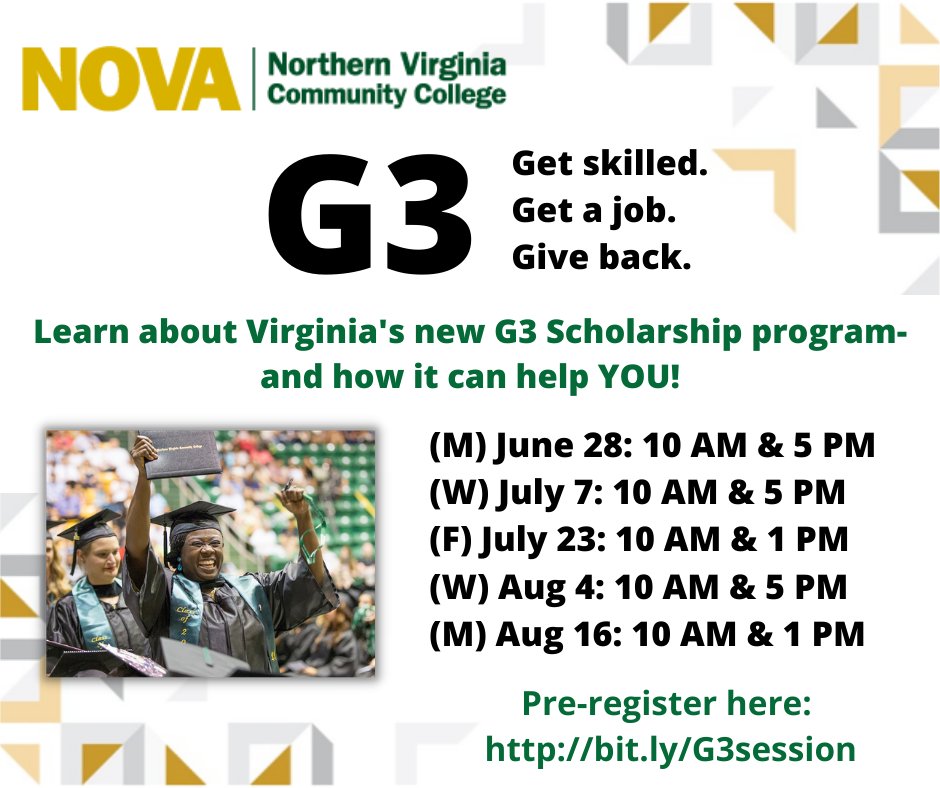 NOVAWoodbridge's tweet photo. Get skilled. Get a Job. Get informed! Join us for a 30-minute webinar covering eligibility, NOVA’s G3 programs, and other frequently asked questions. Open to faculty, staff, and current or future students. Register here: https://t.co/jqwEvcFY5h https://t.co/1uvgQk3Zpo