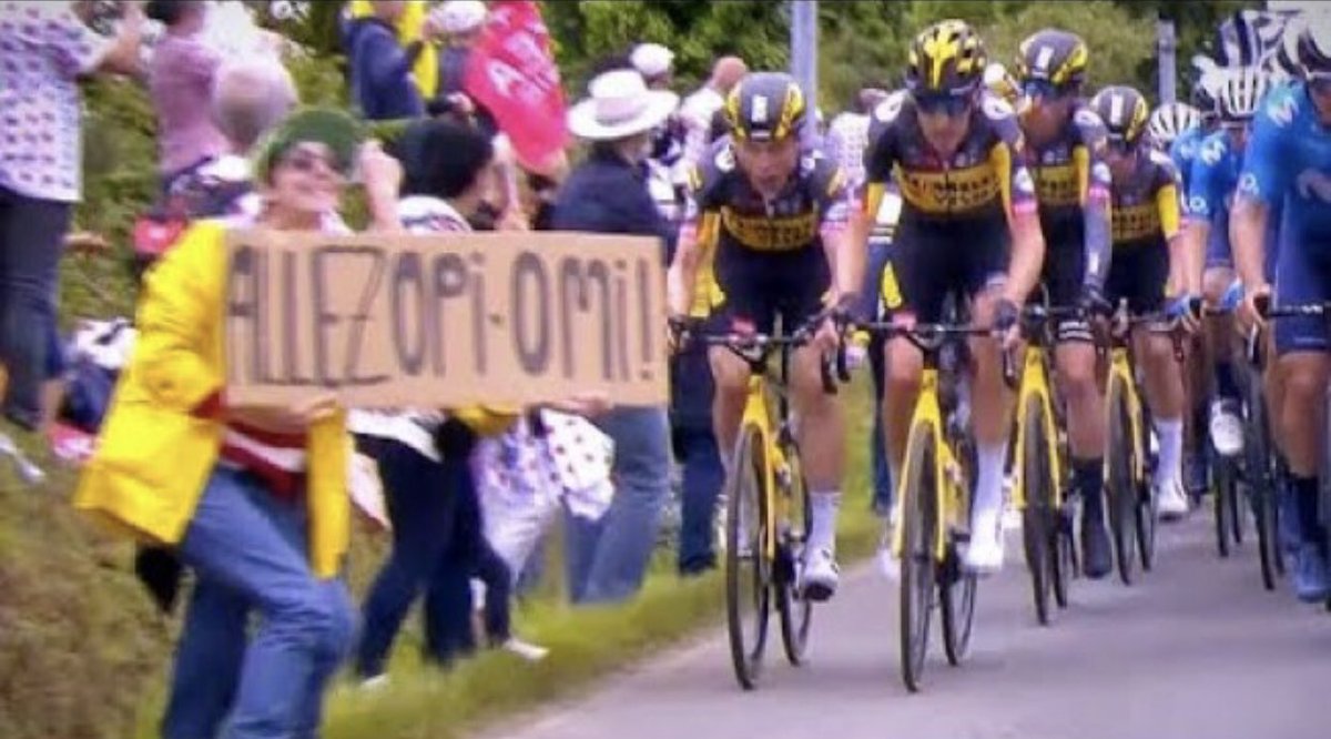 JustErinC's tweet photo. I bet omi and opi aren't too happy about their sign. 🤦🏻‍♀️#tourdefrance #theywalkamongus https://t.co/SMWvnNlZ0E