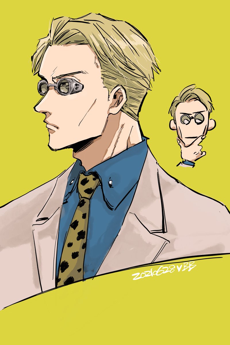nanami kento male focus 1boy leopard print blonde hair necktie shirt short hair  illustration images