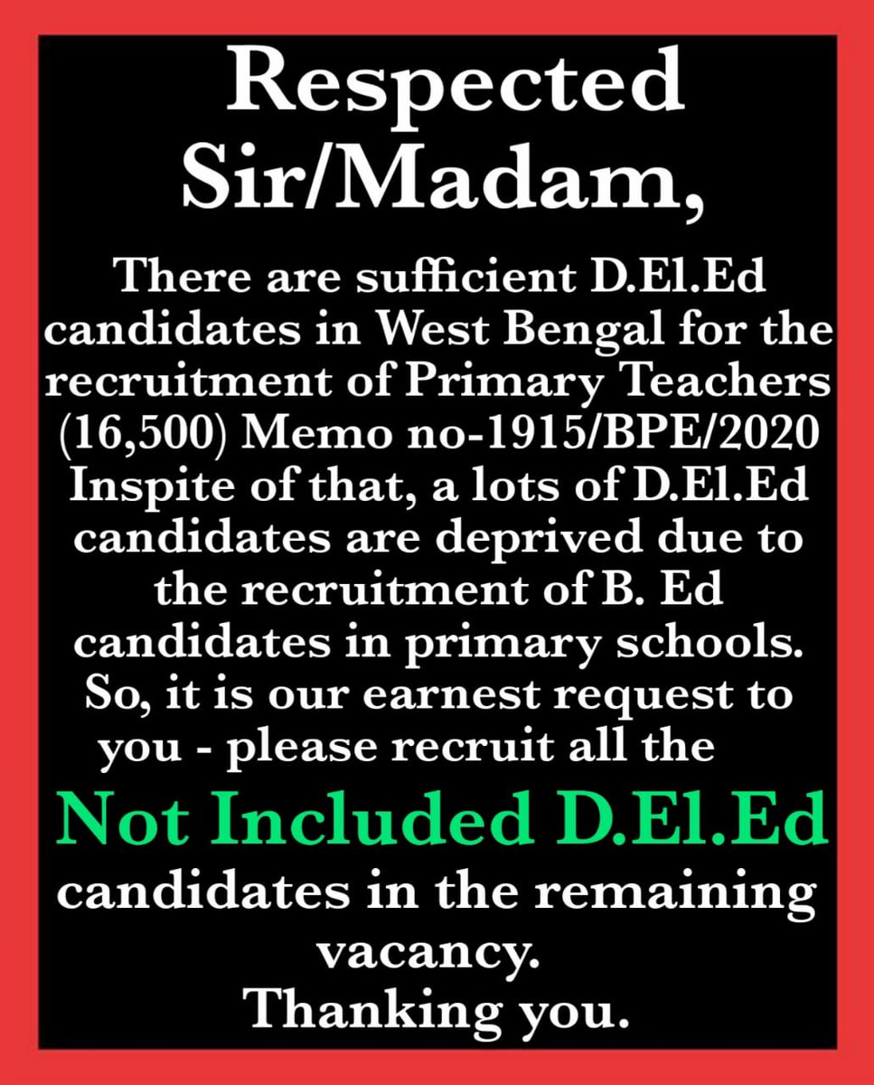 JakirHo42389931's tweet photo. We need immediate recruitment Not Included D.El.Ed
#WBPTET2014NotIncludedDElEd
@MamataOfficial
@basu_bratya
@PrashantKishor
@abhishekaitc
@sayani06
@PareshChandraA2
@DrAmitMitra
@SwapanD10347574
@iamrajchoco
@MahuaMoitra
@Zee24Ghanta
@calcutta_news @BartamanNews
@MyAnandaBazar https://t.co/UBlducjcCA