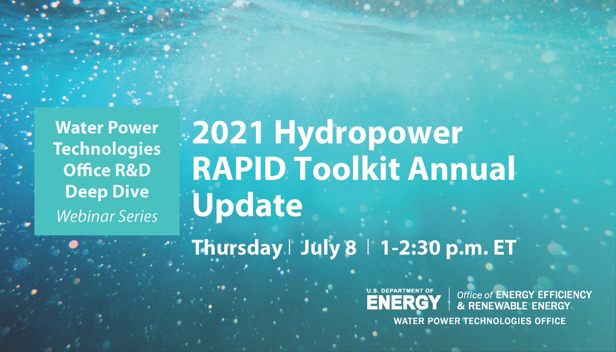 OpenEnergyInfo's tweet photo. Register today for the @ENERGY #RAPIDtoolkit webinar to learn how to obtain #hydropower #regulation knowledge that will help you get your hydropower project off the ground! 
When: July 8, 1–2:30 pm ET 
Register: https://t.co/c05tlNGGEh https://t.co/nHqfhIAB4a