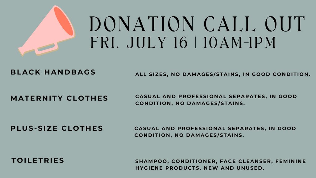 DFSOregon's tweet image. Our next Donation Call Out is coming up on Friday, July 16th from 10am-1pm! We'll be accepting (while continuing to practice social distancing) all of the items listed in the image below.

Read all the details: oregon.dressforsuccess.org/get-involved/e…