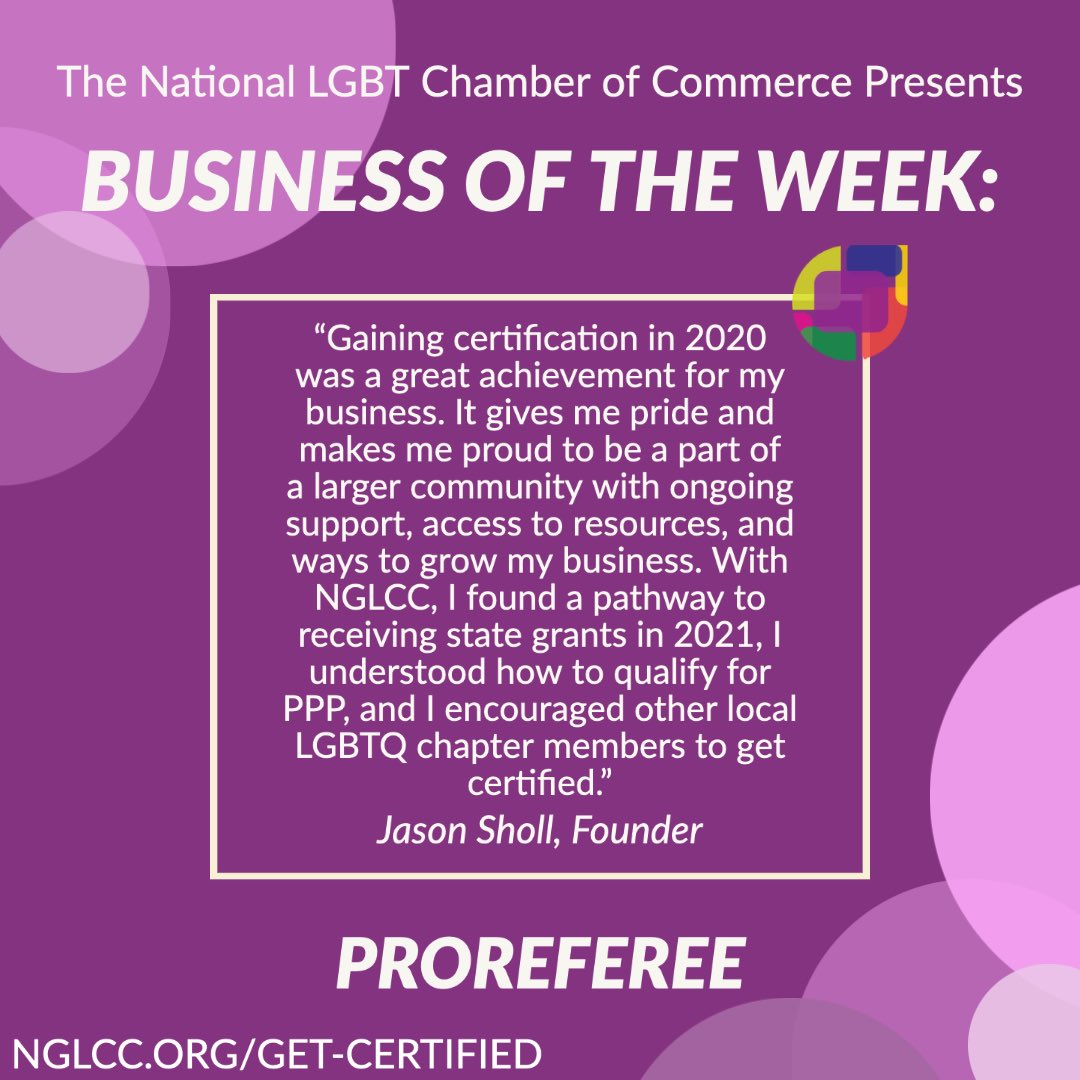 NGLCC's tweet image. Congratulations to @ProReferee, our final PRIDE featured Business of the Week! #pride #LGBT #supplierdiversity