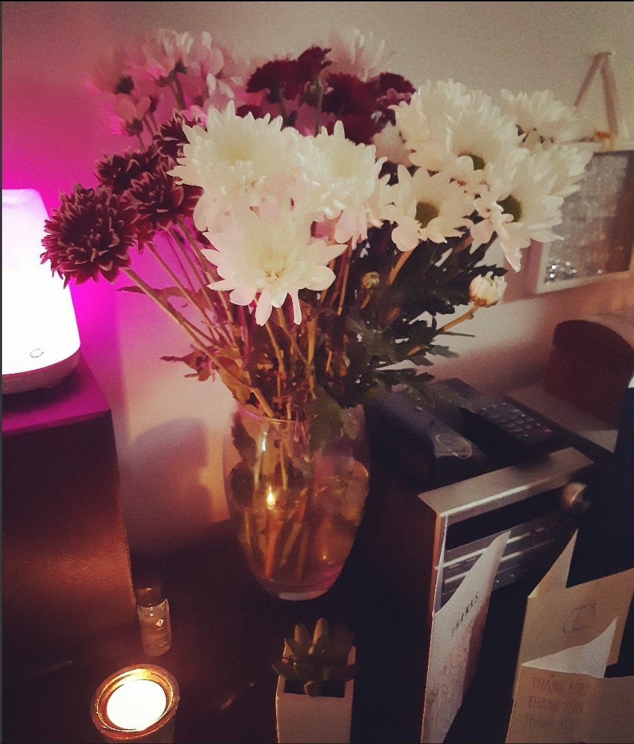 So I am slowly trying to build a new life with the unknown still ahead, so glad to be back in the office some of the time and feel a sense of purpose again, still overwhelmed with the support and love I am and have received and today flowers #gratitude #purpose #support #belief