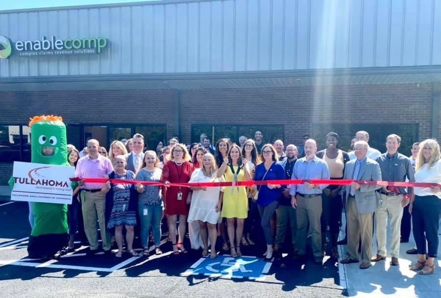EnableComp's tweet photo. Our Ribbon Cutting ceremony on Thursday for our expansion office in Tullahoma was a success! We've tripled our office space and expect to create 200+ new jobs over the next 5 years. Cheers to our phenomenal team on this explosive growth! #complexclaims #revenuecyclemanagement https://t.co/AhKB7IeZBO