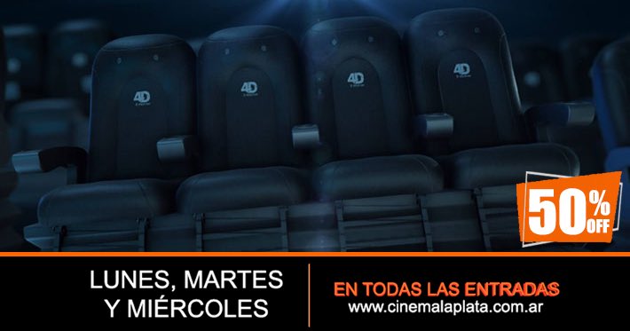 📣 LUNES, MARTES y MIÉRCOLES entradas a MITAD DE PRECIO; incluyendo para la sala 4D 🎬💺🥳 Promoción válida para compras online y en boletería! 

🎟 Elegí tu película y conseguí tus entradas en cinemalaplata.com.ar