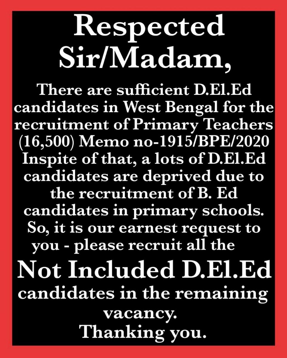 SaikatChattar11's tweet photo. We need immediate recruitment Not Included D.El.Ed.
#WBPTET2014NotIncludedDElEd
@MamataOfficial
@basu_bratya
@PrashantKishor
@abhishekaitc
@sayani06
@PareshChandraA2
@FirhadHakim
@DrAmitMitra
@Zee24Ghanta
@calcutta_news @BartamanNews
@MyAnandaBazar
@News18Bengali
@SangbadPratidin https://t.co/rHa8VEBYkv