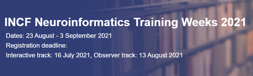 Applied for Virtual INCF Neuroinformatics Training Weeks 2021 yet? Spaces limited!

Practical, interactive workshops on: cloud computing, NWB, NIX data/metadata management, DataJoint elements, &amp; NSG. Tutorials on: NeuroML, BIDS, &amp; NIDM tools.

Learn more: bit.ly/INCFTrainingWe…