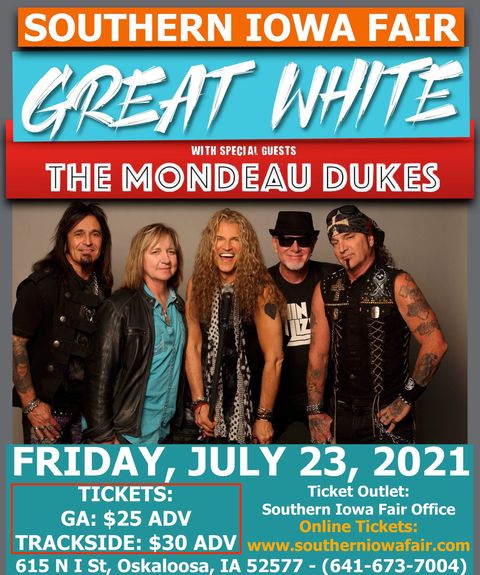 MondeauDukes's tweet photo. Don't forget to grab your Southern Iowa Fair tickets to watch Great White with special guests...US! 

Tickets here: https://t.co/uAH9l5OjU2
Event link: https://t.co/Di5JZHckKx https://t.co/iMpDOll2QT