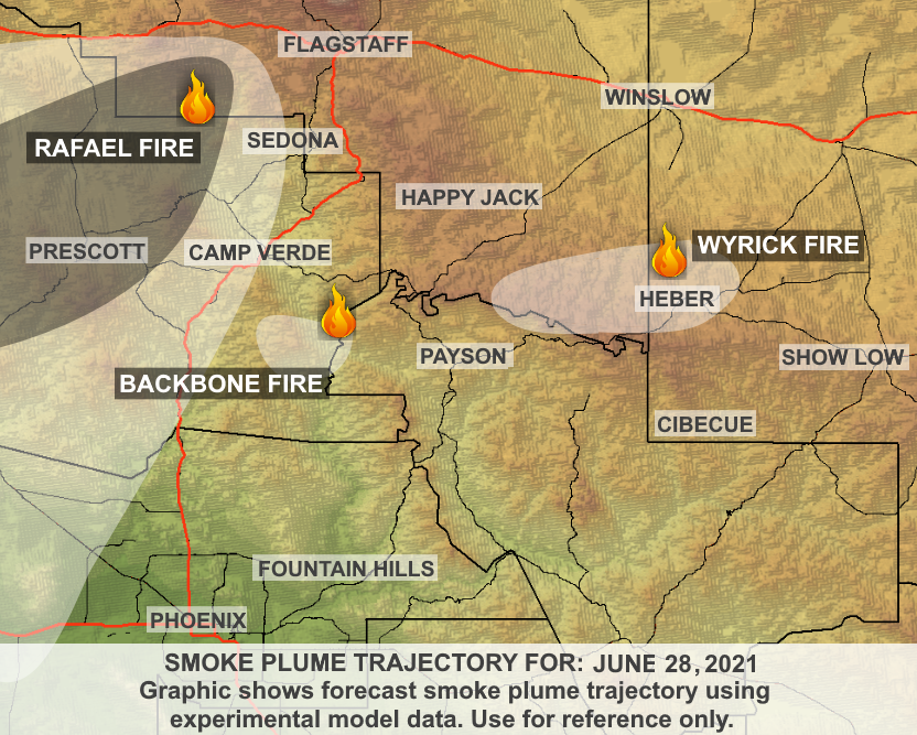 ArizonaDEQ's tweet photo. ADEQ has UPDATED the #BackboneFire Wildfire Smoke Forecast. See how the #smoke is affecting your local community #CampVerde #StrawberryAZ #PineAZ #Payson #HappyJack #Heber #ShowLow #AZFire
Learn More: https://t.co/OcMFpNM35h https://t.co/fKBiOltonc