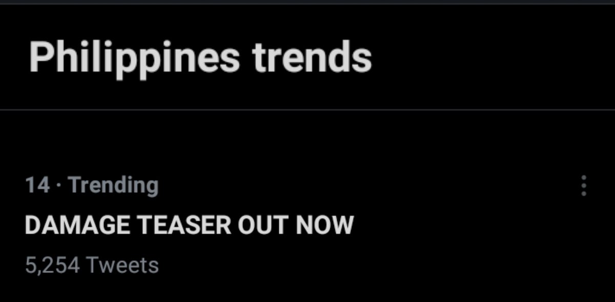 JustB_Trends's tweet photo. Philippines is Coming 🇵🇭
📢 Raise your hand philippines stan 🙋🏻‍♂️🙋🏻‍♀️
Is Currently Trending #14 on Philippines Trends 🔥

Keep dropping your tags 👇🏻
DAMAGE TEASER OUT NOW
#RookieJUSTBTomorrow
#JUSTB @JUSTB_twt @JUSTB_Official https://t.co/MTej9KnoNd