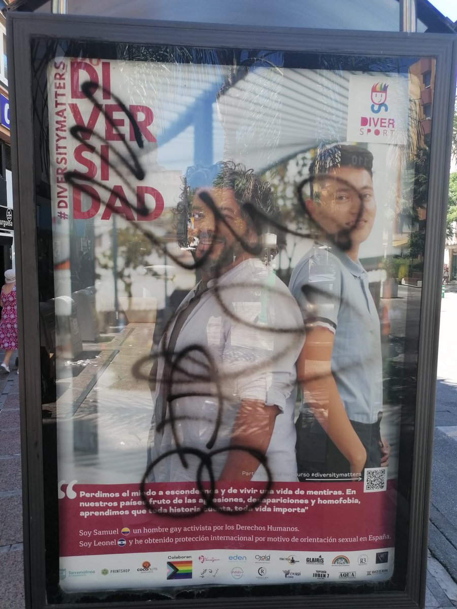 ADILGTBSPORTS's tweet photo. Lamentamos el ataque de odio a la campaña del Orgullo de les compañeres de @DIVERSPORT5, en Torremolinos. 

#StopLGTBIfobia https://t.co/Qx7xK9UeeF
