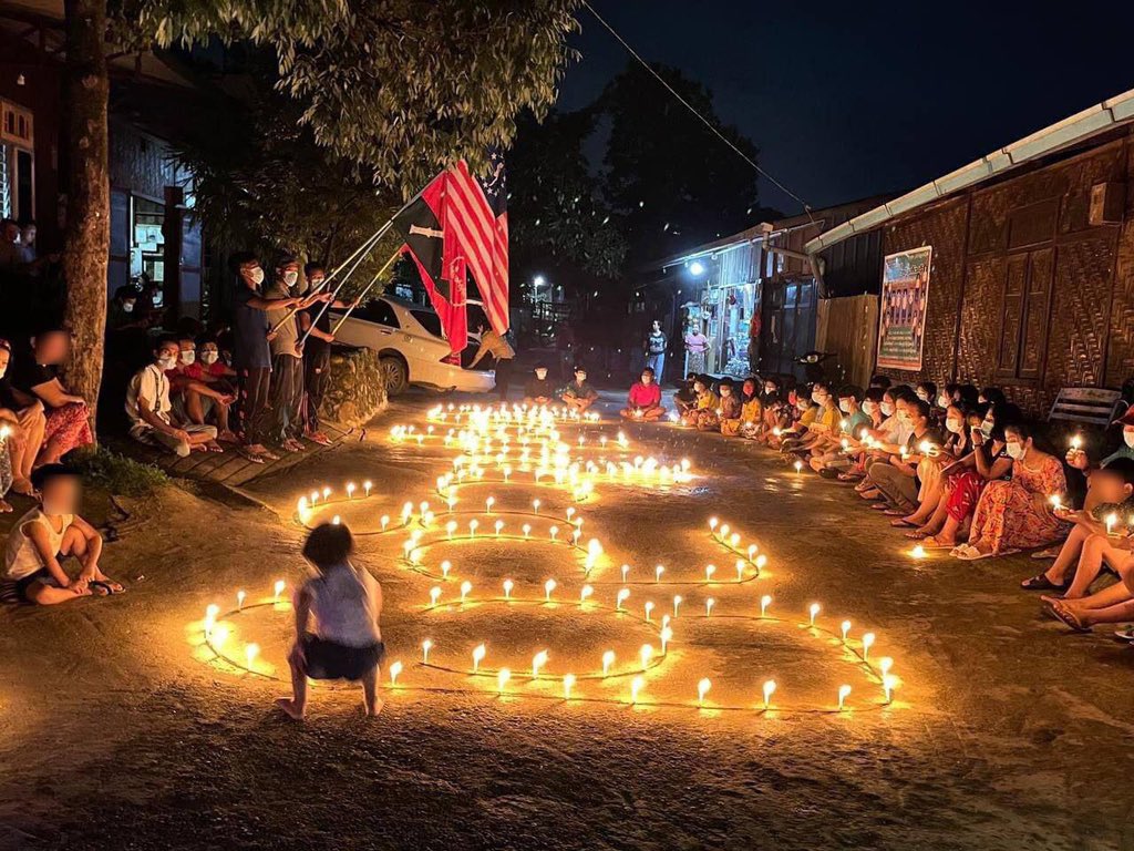 Candle light strike of AyeMyaTharYar,Hpakant opposing military dictatorship. #WhatsHappeningInMyanmar  #June28Coup  #RecognizeNUG