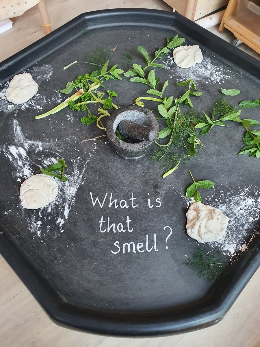 GillianOlford's tweet photo. Today has been all about developing our senses and our vocabulary to describe what we see 👀, hear👂, smell👃, touch👐, and taste👅. @KnightsridgeEYC. The tasting facial expressions have comical.😂 #developingearlylanguageskills #sensoryplay https://t.co/1Gu0Uv80AX