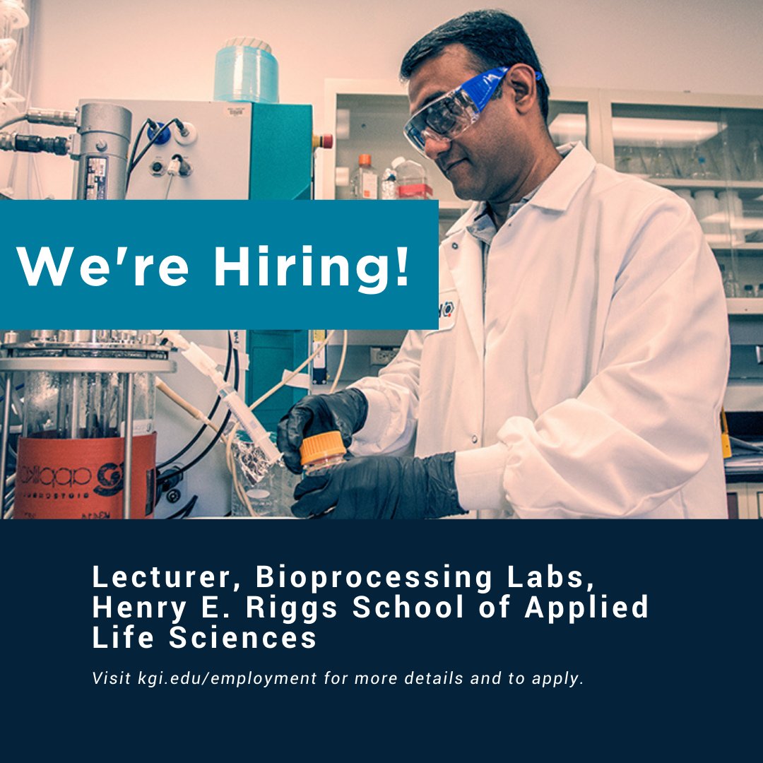 KeckGrad's tweet image. Job announcement! 🌟  KGI is hiring for a lecturer as part of our @KGIBioprocess team! 📲 Learn more and apply at kgi.edu/employment. #hiring #jobpost #highered