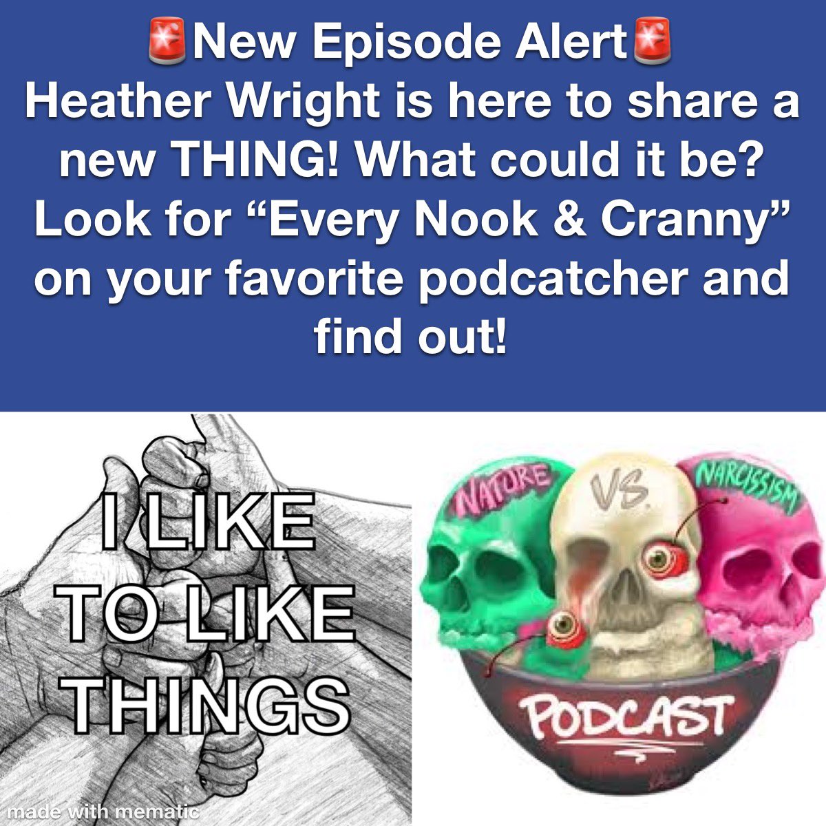 🚨NEW EPISODE ALERT🚨 

HUGE thanks to <a href="/NvsNpodcast/">Nature vs Narcissism</a> for coming in the show! She is an absolute delight and legend!

Apple: podcasts.apple.com/us/podcast/i-l…

Podbean: iliketolikethings.podbean.com/e/every-nook-c…

Stitcher: stitcher.com/show/i-like-to…

Spotify: open.spotify.com/episode/0Rgk3i… #AnimalCrossing #podcast
