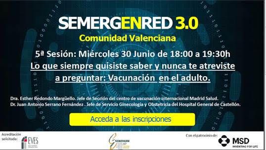 SEMERGEN_CV's tweet photo. 🔜Miércoles 30 Junio , a las  18:00
5ª Sesión #SEMERGENRED desde https://t.co/p1FTRXMElz
💻Lo que siempre quisiste saber y nunca te atreviste a preguntar: Vacunación en el adulto.
Dra. Esther Redondo
Dr. Juan Antonio Serrano https://t.co/wFEbwqn77G