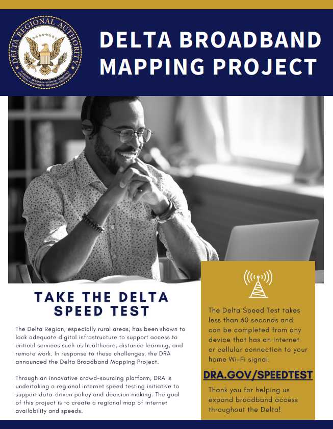 Broadband is basic public infrastructure, and yet many of our neighbors’ homes lack internet access. Help us expand broadband access by taking the #DeltaSpeedTest at dra.gov/speedtest