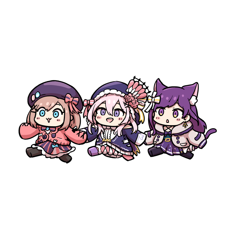 suzuhara lulu multiple girls 3girls animal ears brown hair tail purple eyes purple hair  illustration images