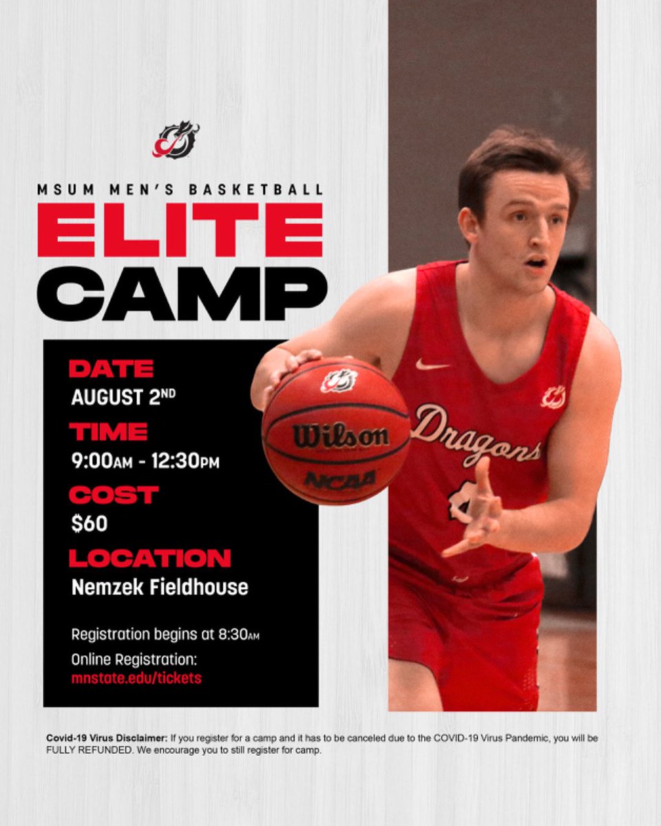 MSUM_MBB's tweet image. 🔥🔥🔥 MSUM ELITE CAMP 🔥🔥🔥

🏀🗓 August 2nd 

Great opportunity for all High Schoolers to come &amp;amp; showcase their skills with our players &amp;amp; coaches in Nemzek 

#DragonFam 🐉 #Together 🔗