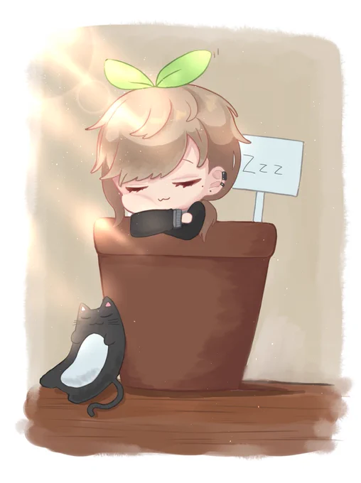 か苗くん 光合成中 #かな絵 