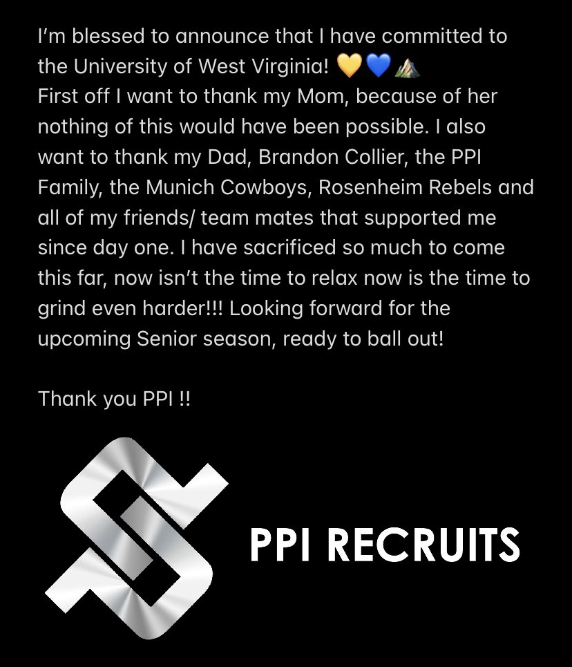 Committed 💙💛⛰🇺🇸🇩🇪 #COMMITTED #TrustTheClimb #AlmostHeaven @WVUfootball @CoachLesley_WVU @CoachJaxDL @NealBrown_WVU @BCollierPPI @PPIRecruits