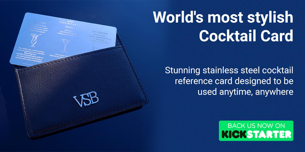 World's most stylish Cocktail Card kck.st/3zdv9pJ #Kickstarter #crowdfunding #crowdfund #design #productdesign #cocktail #card #stainlessteel #glass #cocktailbook #bar #drinks #margarita #mojito #martini #cosmopolitan #pinacolada