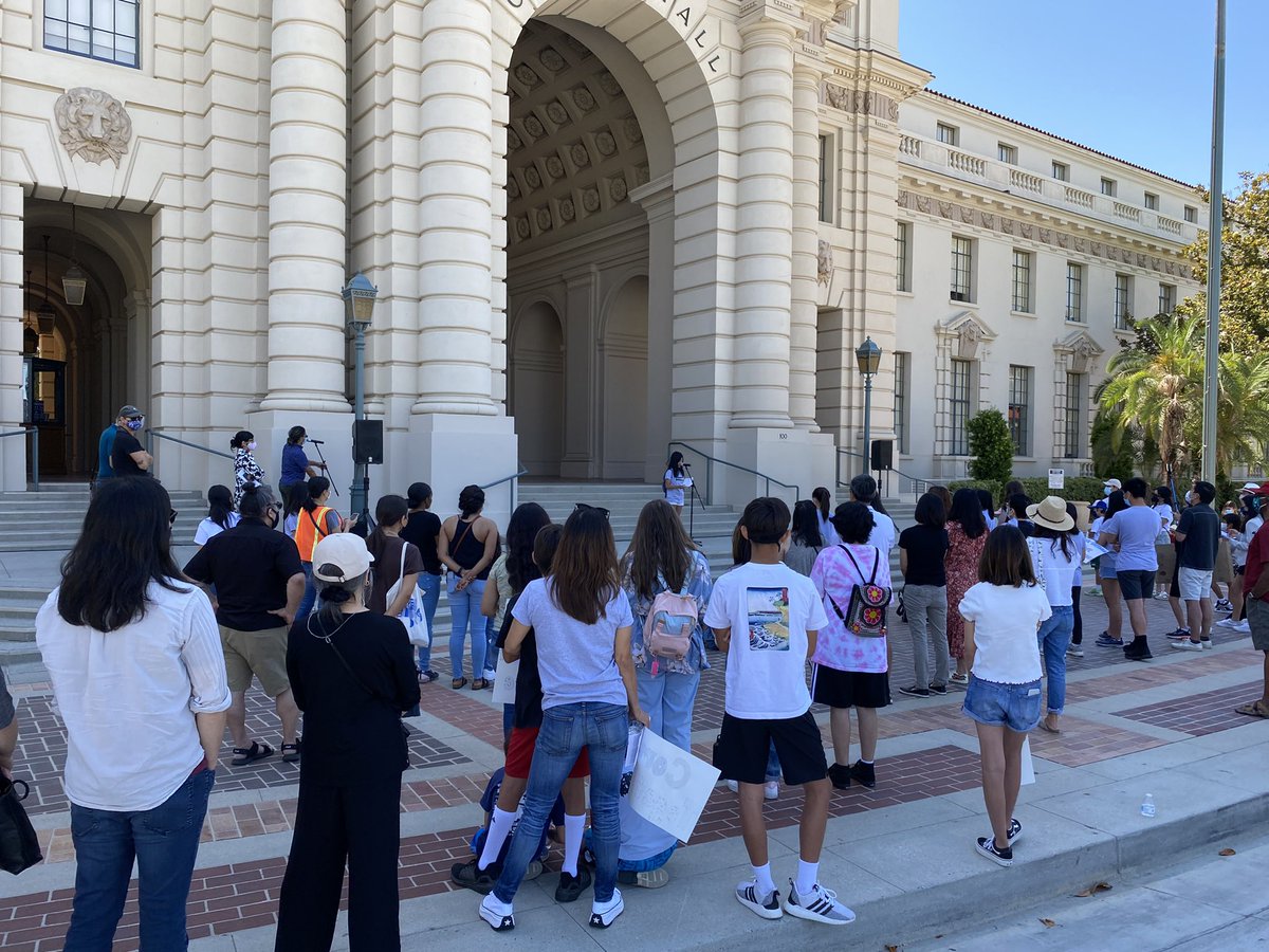 Portantino's tweet photo. #StopAsianHate rally at #Passdena City Hall. Sponsored by Pasadena Polly students. Important message from outstanding young activists. https://t.co/GFlK6KablG