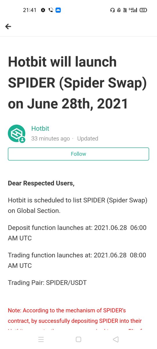 SpiderswapS's tweet photo. #SpiderSwap🚀🚀🚀

Contract address👇
0xba0aee6868caf469b6ea99fdc13877b81f8b9440

Official Hotbit announcement👇
https://t.co/FRAKwCpJvo https://t.co/zMNat6b62t