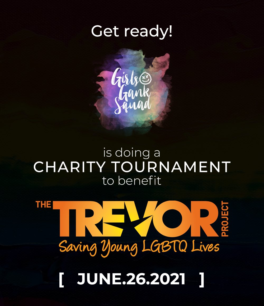Today’s the day! #GirlsGankSquad <a href="/TrevorProject/">The Trevor Project</a> charity tournament starts at 12 PM PT! 

Catch the first round of matches on these channels:

twitch.tv/jazzalene
twitch.tv/jinxeekatt 
twitch.tv/aerorg
twitch.tv/plasticinex

Donate here: bit.ly/3A5AqQC