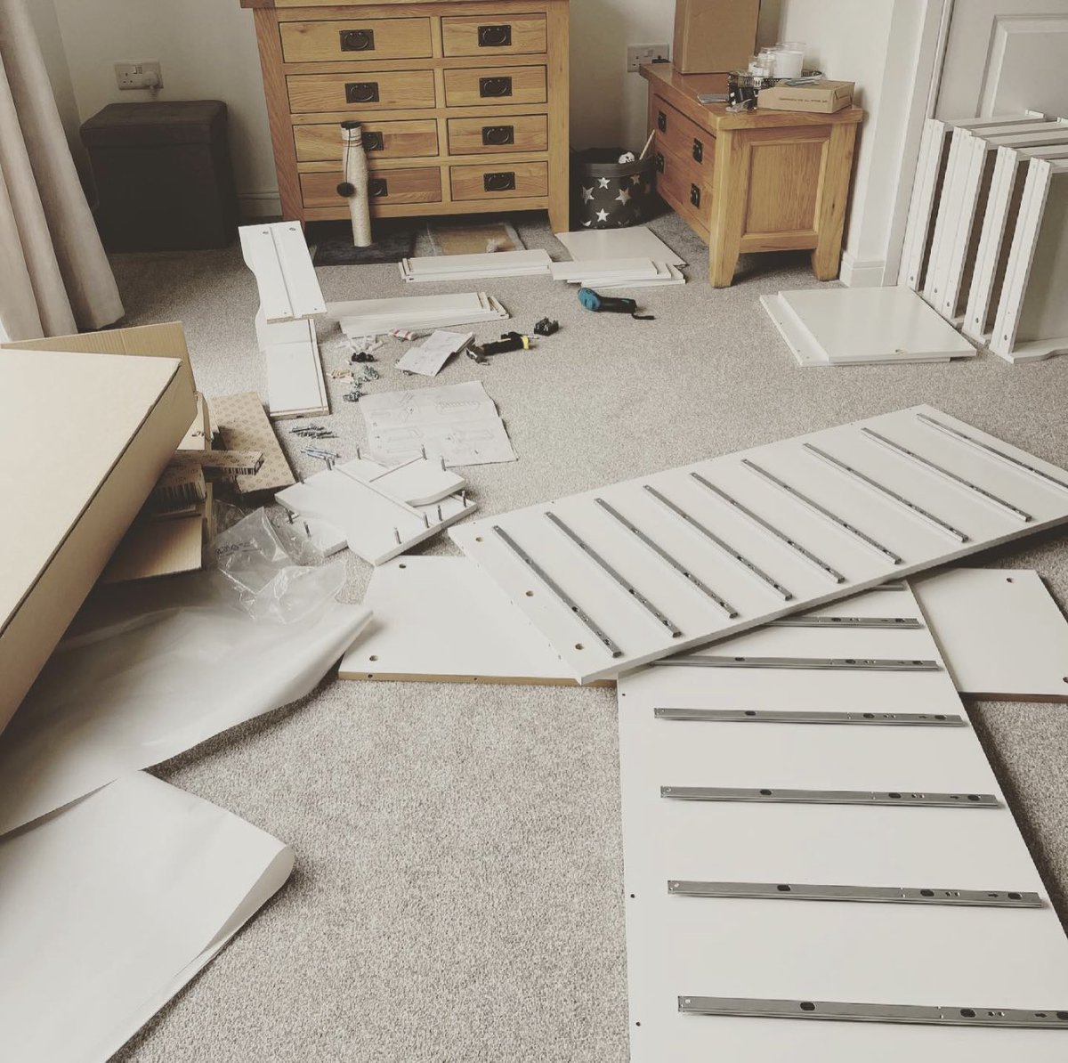cazsingleton's tweet photo. Current situation. At that ‘wished I’d never started stage’ 🤦🏻‍♀️🔨🔩🪛🤣 
.
.
#ikeanightmares #girlpower #wineneeded https://t.co/FLNeCCQQz9