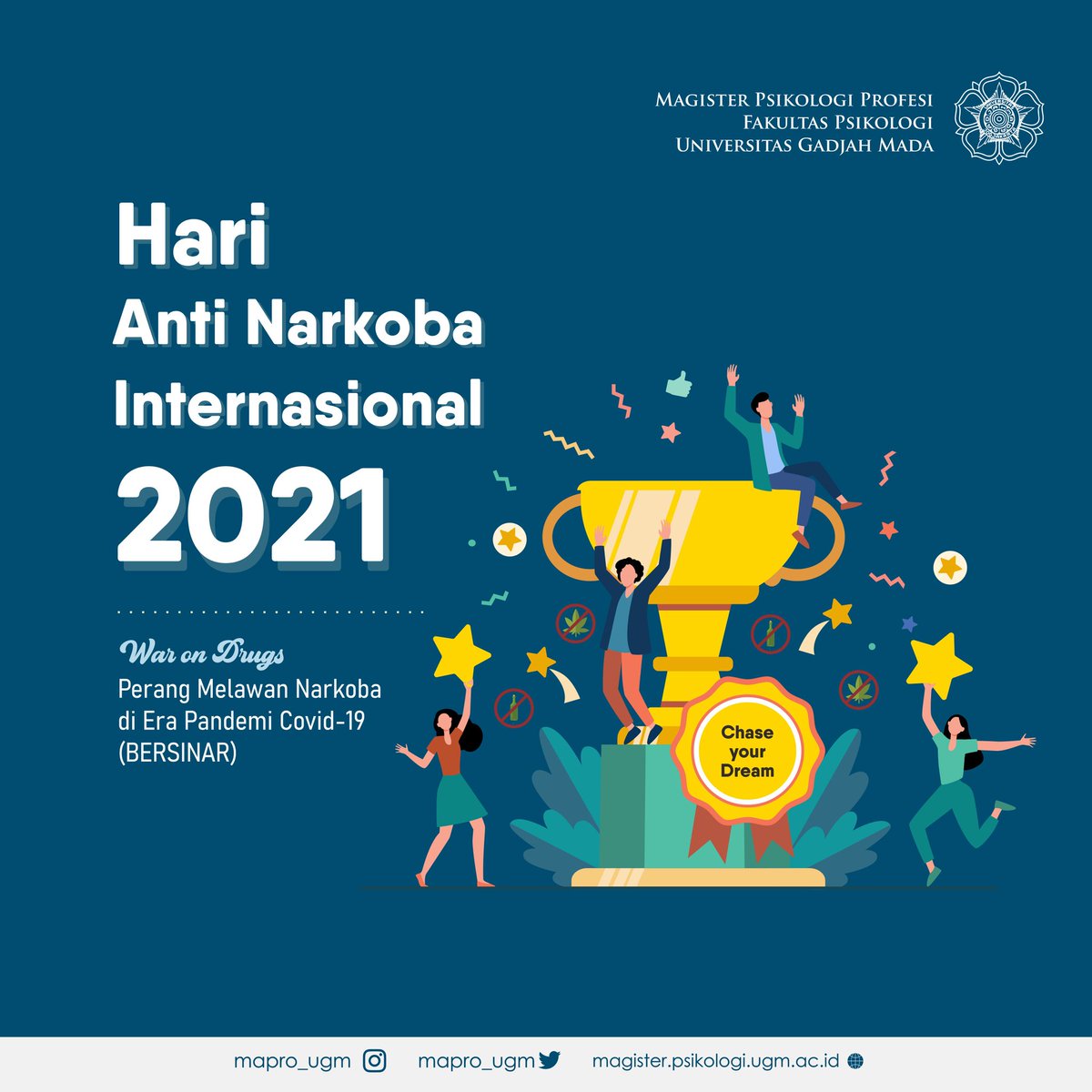 mapro_ugm's tweet image. Selamat Hari Anti Narkoba Internasional (HANI)!
Tahun 2021 PBB mengajak masyarakat di seluruh dunia untuk saling mengingatkan bahaya narkoba dan fakta seputar narkotika. 
Tema yang diangkat adalah War on Drug di Era Pandemi Covid-19. BERSIH NARKOBA (BERSINAR)