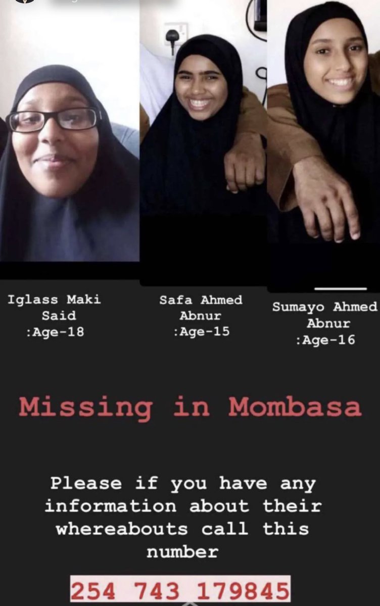 3 young Somali girls (ages between 15-18) are missing in Mombasa 💔💔💔. Who’s kidnapping our girls? May Allah bring them back safely, Ameen