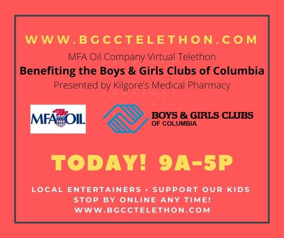 BGCofColumbiaMO's tweet image. We are LIVE! It’s the @mfaoil Virtual Telethon to benefit the Club presented by Kilgores Medical Pharmacy! Tune in and support #GreatFutures today!