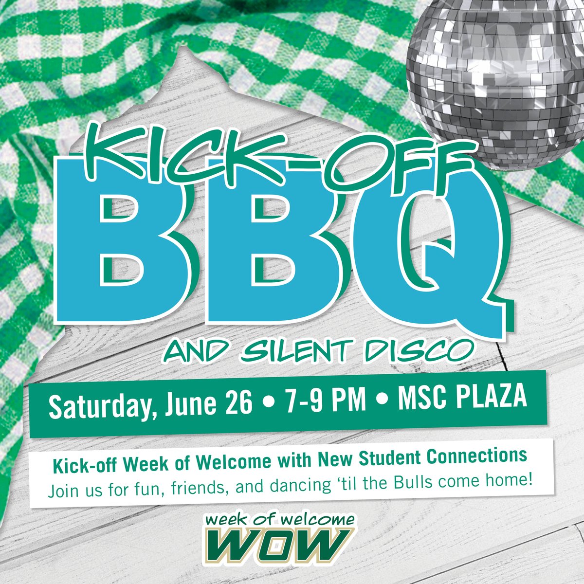USouthFlorida's tweet photo. Join New Student Connections on the Tampa campus for the #USFWOW Kick-off BBQ tonight at 7pm!
Enjoy fun, new friends, and dancing with a silent disco until the Bulls come home. Download the Go Bulls Guides app for a list of summer events: https://t.co/N7g8stQBfe https://t.co/51ZK3aexj1