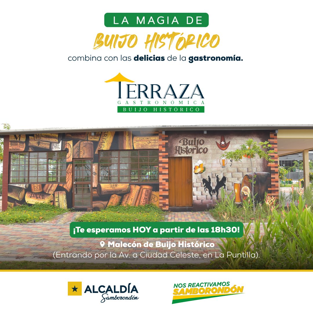 tursambo's tweet photo. ¡Estamos listos para recibirlos en la Terraza Gastronómica Buijo Histórico!

Hoy, desde las 18h30, se realizará la inauguración del nuevo sitio turístico de Samborondón, donde podrán disfrutar de un ambiente especial en compañía de familia y amigos. https://t.co/z6OZf1wFyr