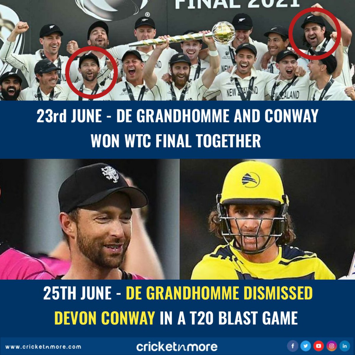 From Teammates To Opponents in a space of two days!!
.
.
#INDvNZ #WTCFinal #T20last #Colindegrandhomme #devonconway