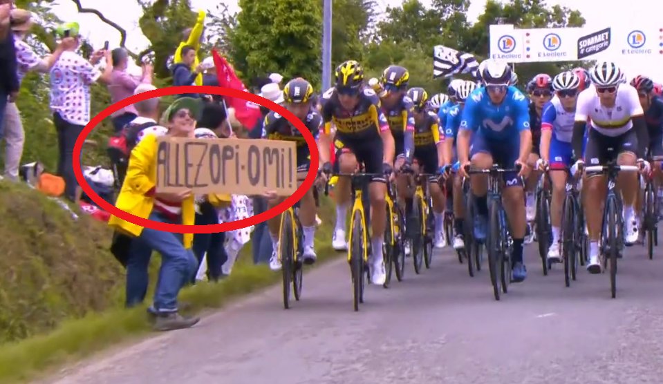 cyclecollective's tweet photo. Spectator causes massive crash at Tour de France, top GC riders down | Video https://t.co/pProcFgPgT https://t.co/3q1DO5ktMn