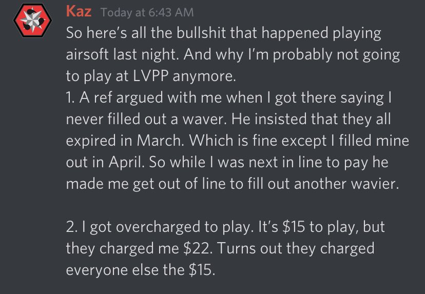 kazickf's tweet photo. I enjoy playing #airsoft at #LasVegasPremierPaintball. But sadly 9 times out of 10 I leave sweaty and angry. Here is what happened on Friday that makes me want to quit airsoft. https://t.co/3s6KUbLw0P