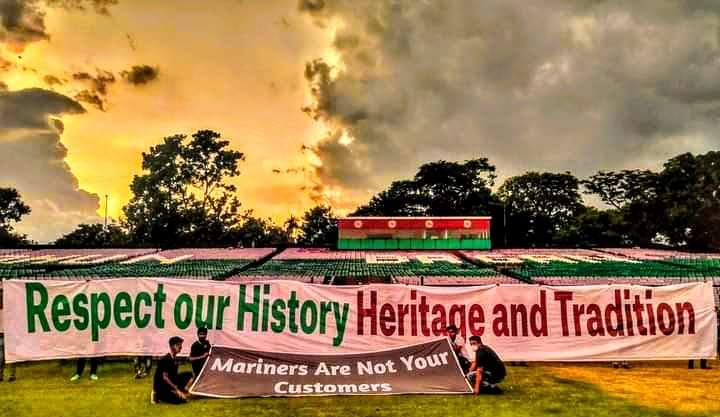 DMarinerd's tweet photo. Respect Our History, Heritage &amp; Culture, Mariner's are not your customer... we are not going to compromise with legecy...LOUD &amp; CLEAR #RemoveATK #JoyMohunBagan #Since1889 @rpsggroup @sanjivgoenka @atkmohunbaganfc https://t.co/lDuOpmR70e
