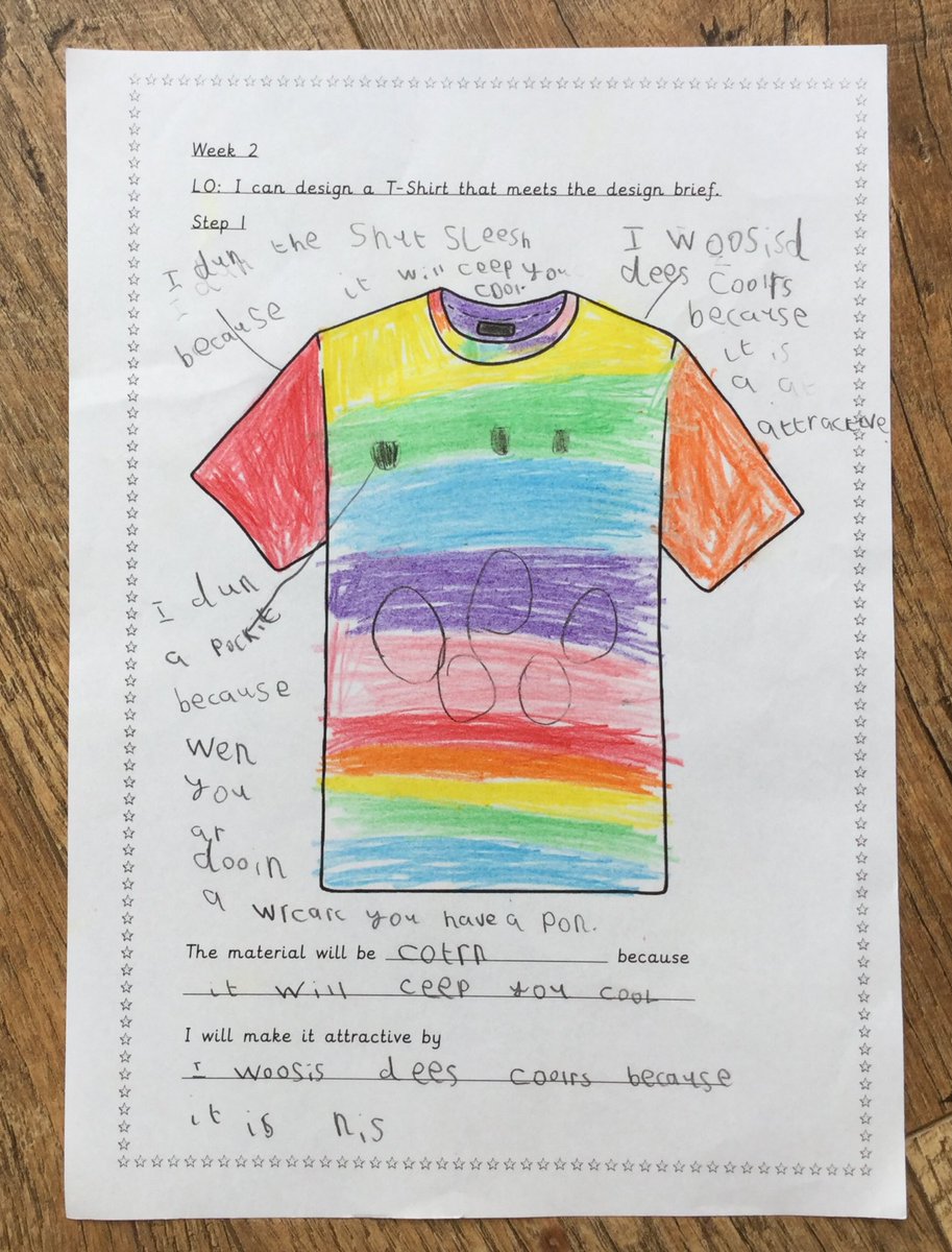 In DT, we designed our t-shirts to fit the design brief. #KS1DT #Olympics2021
