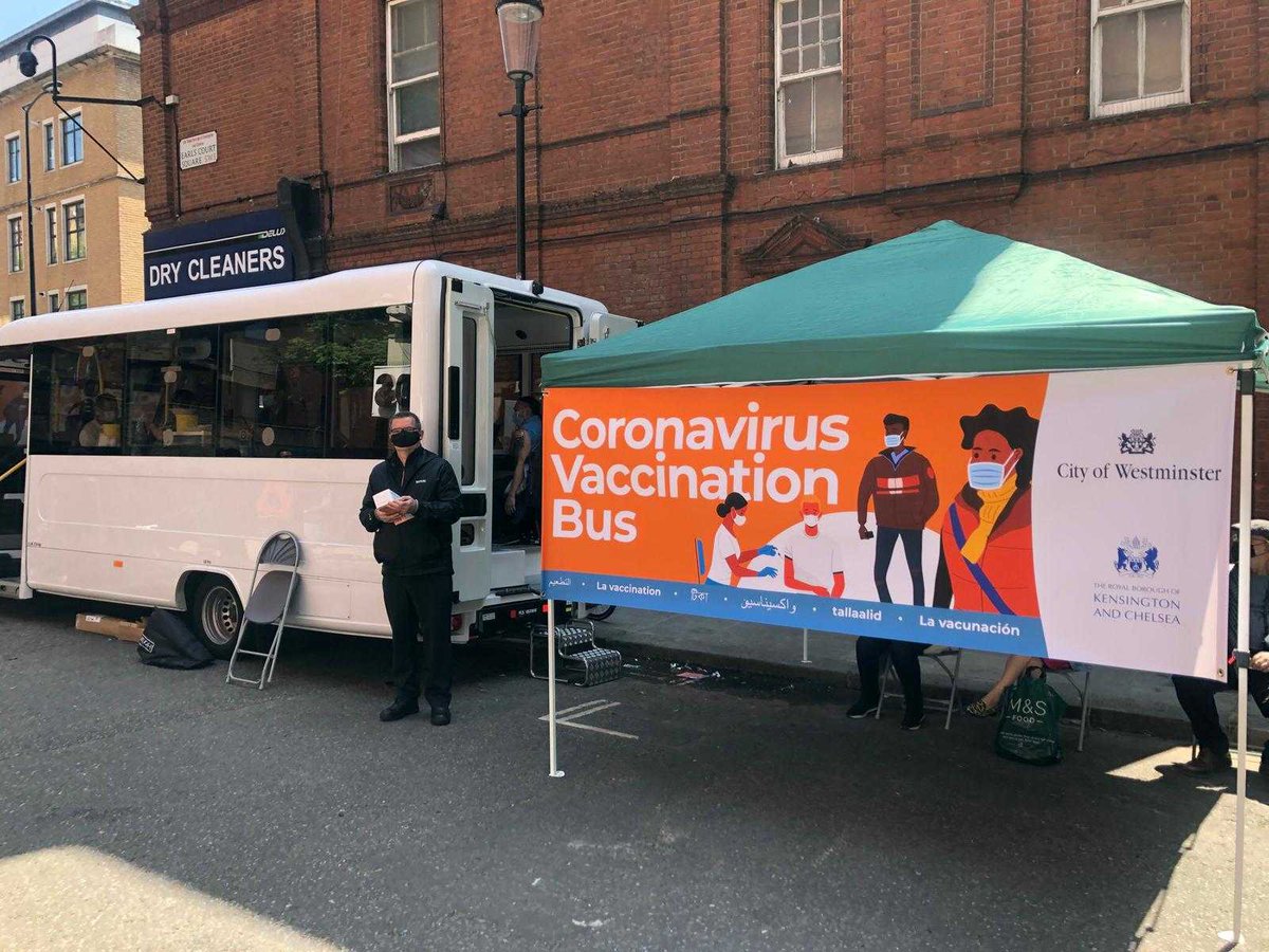 Tomorrow Sunday 27 June, the vaccine bus is headed to Earl’s Court Farmers Market from 10am to 2pm. 💉🚐

If you're 40+, get vaccinated with the Oxford/AstraZeneca vaccine. 
 
Bus schedule: rbkc.gov.uk/coronavirus-co… 

 <a href="/EarlsCourtFM/">Earls Court Farmers' Market</a>