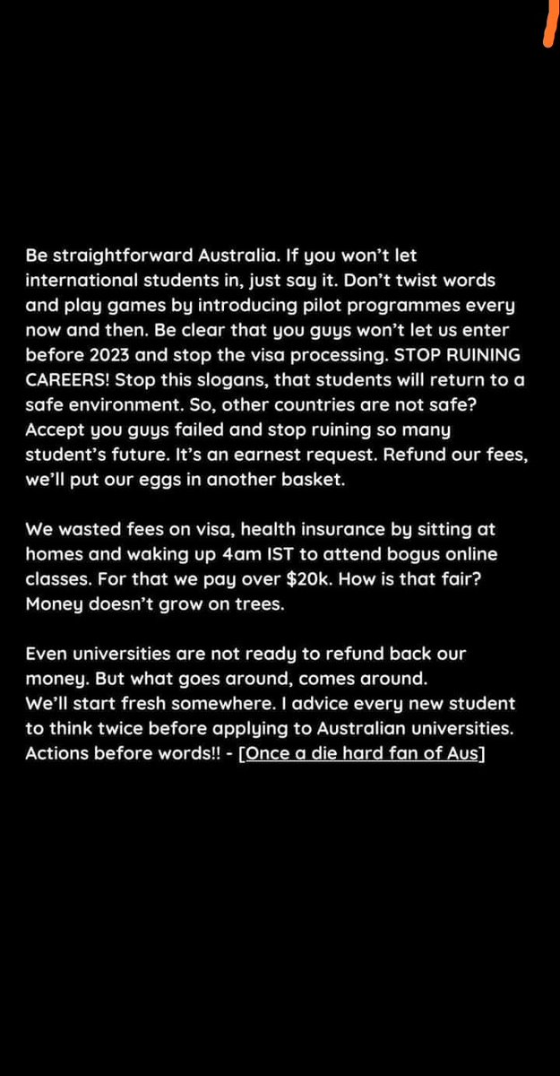 NitnemSingh2's tweet photo. Dear @ScottMorrisonMP please think about international students #LetUsBackAus https://t.co/r9lTxbUn2Z