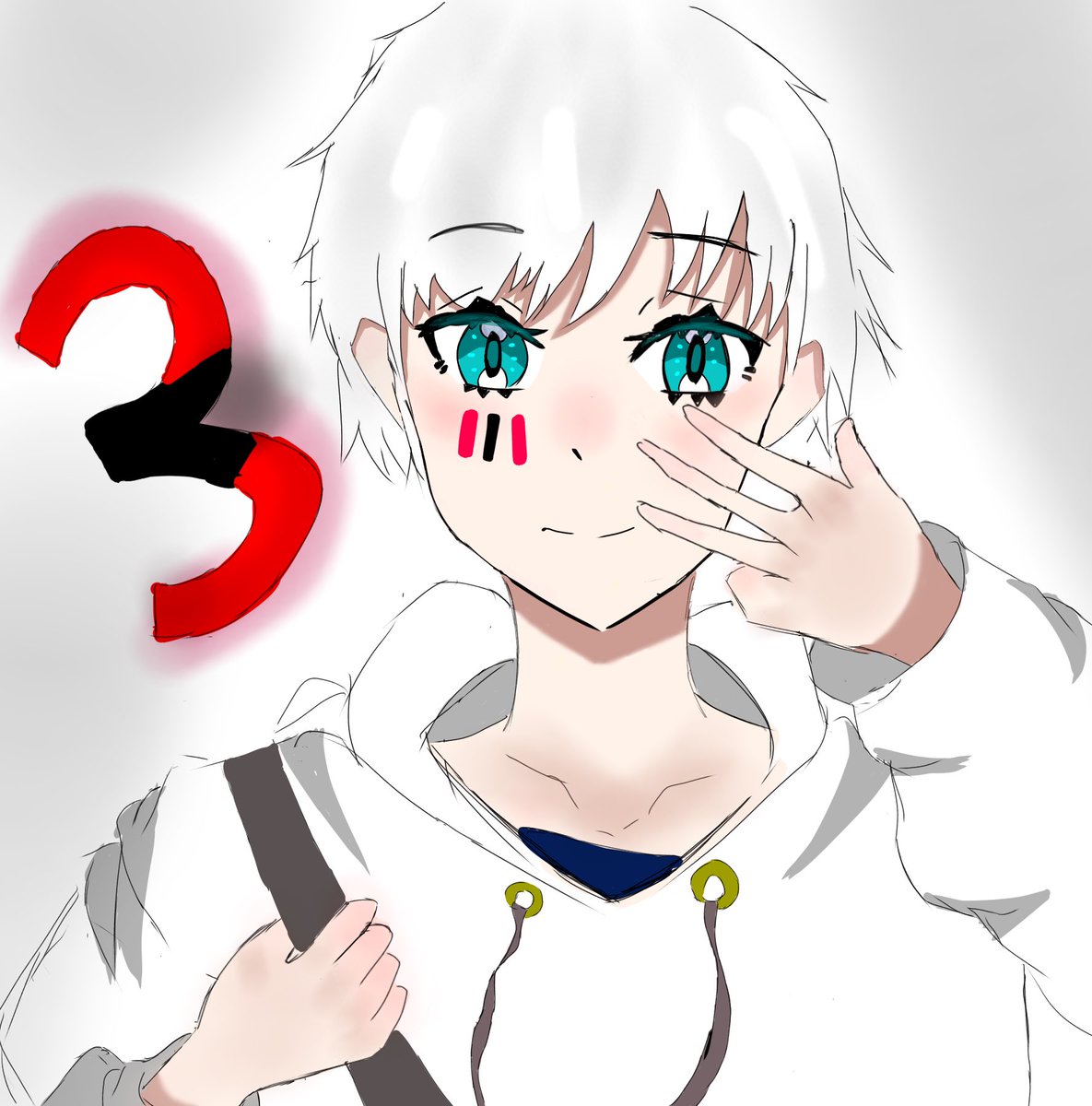 シンザキ 落書き屋 オリキャラ描きました 名前はスリー君です よろしくお願いします 服は白色のパーカーで肩にバッグかけてます 皮膚の描き方とか凄いこだわったんで見てください 中学生絵描きさんと繋がりたい 絵描きさんと繋がりたい