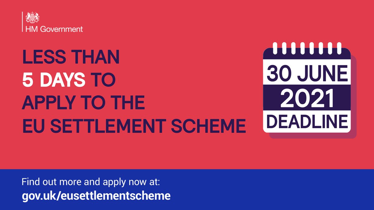 CarmsCouncil's tweet image. If you’re an EU, EEA or Swiss citizen or their family member, you now have less than 5 days left to apply to the EU #SettlementScheme to ensure you can continue to live, work, study, access to free healthcare and benefits after 30 June 2021

Apply today 👉 crowd.in/8gtRKo