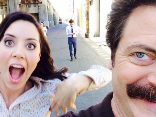 Happy birthday aubrey plaza and nick offerman!! 